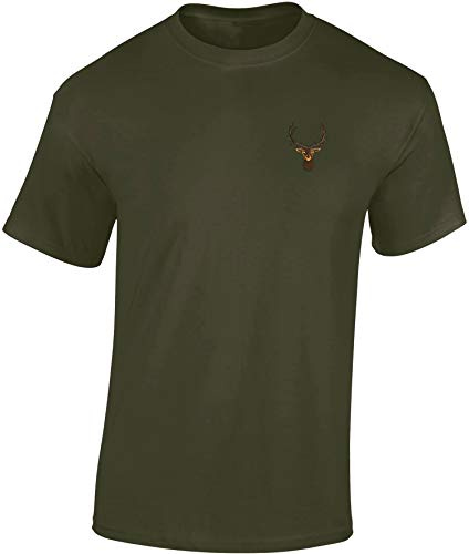 Baddery Jäger T-Shirt Herren - „Gestickter Hirsch“ (M)