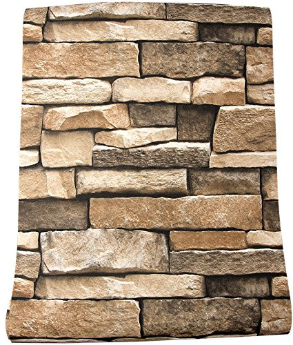 Rock Peel and Stick Wallpaper - Self-Adhesive & Removable Wallpaper Stone Decorations Contact Paper 17.7x393 3D Stone Textured Vinyl for Backsplash, Countertop Wall, Easy to Clean, Brick Wall paper
