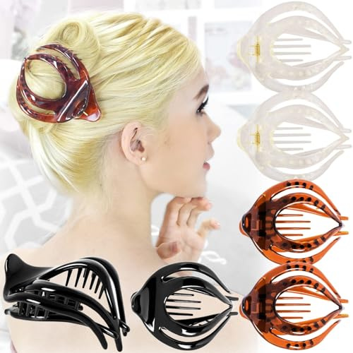 RC ROCHE 6 Stück Haarklammer Französisch, Medium Transparent Braun Schwarz | Federleicht, Haarklammer Seitlich, French Twist, Gebogene Zähne, Starker Griff, Sicherer Halt, Glattes Styling, Alltag, Reise