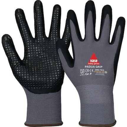 Hase Montagehandschuh Padua Grip, aus Nylon Feinstrick, trilnoppung an Handinnenflächen und Fingerkuppen, 3/4 Nitril Schaum Beschichtung, dies bietet eine hohe Weiterreißfestigkeit (10, 9)