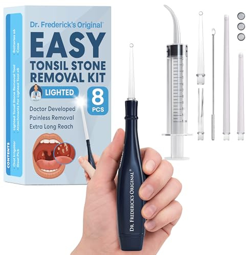 Dr. Frederick’s Original Easy Tonsil Stone Remover Kit - Fast Painless Tonsillolith Removal Tool - Fight Bad Breath - Pick and Oral Irrigator - 8 Pieces