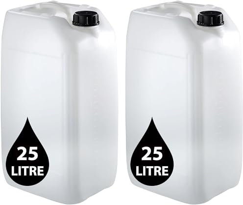 2 x 25L JERRY CAN - UN Approved Stackable Bottle Container + 61mm Tamper Evident Cap | Perfect for Storage of Water Liquids