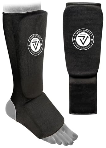 VADER Elastiska skenben vristdynor kickboxning MMA Muay Thai Shin skydd skyddande ben fotdyna för Karate Taekwondo kampsport träning sparring boxning benskydd barn/vuxna (L- vuxna, svart)