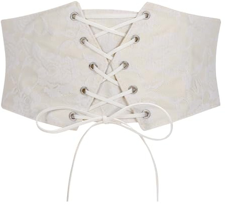 JasGood Dam bred korsett elastiskt bälte waspie lacup tidig midjebälte för kvinnor klänning karneval festival kostym, Vit, Fit Taillengröße 68cm-79cm