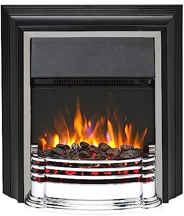 Dimplex Detroit Deluxe Optiflame Freestanding Fire, Electric Fireplace with LED Flame Effect, Variable Flame Brightness, Real Coal or White Pebble Fuel Beds and Adjustable 2kW Heater