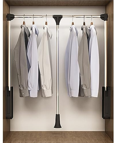 Pull Down Closet Rod, 60 lbs Load Capacity, Stainless Steel Adjustable 35-46.5 inches Soft-Close Wardrobe Lift Rail Organizer for Hanging Clothes, Two-way Buffering Side & Back Mounted Closet Rod