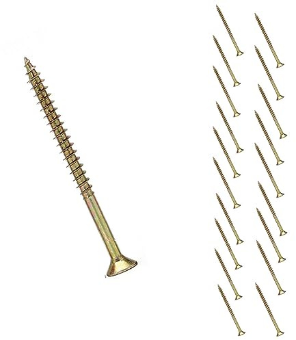 Lot de 20 vis à bois longues à tête plate M5 x 80 mm - Entraînement autotaraudeuse - Vis à bois à tête fraisée en acier galvanisé - Tête plate pour la réparation de meubles, la menuiserie, le