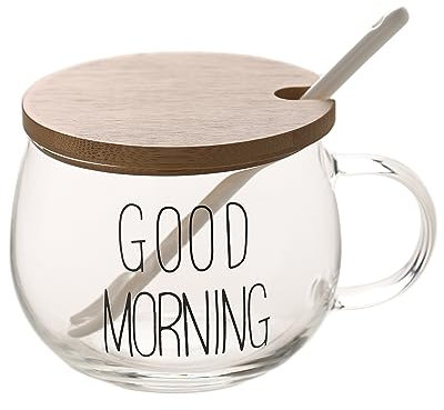 BUONGIORNO Lettera Trasparente Tazza Per Caffè Latte Tè Yogurt Tazza Di Vetro Impugnatura Bicchieri Con Coperchio In Bambù Cucchiaio Di Tulipano