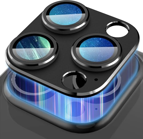 Diruite Protection Camera pour iPhone 15 Pro/15 Pro Max Protege Objectif | Verre Trempé 9H HD,Alliage D'aluminium Anti Rayures,Gardez le Tir Original,Forte Adsorption,Assemblage Facile,Titane Noir