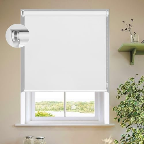 Seitenzugrollo für Fenster und Tür 40 x 200 cm Hitzeschutz und Sichtschutz Klemmfix Seitenzugrollo mit Kette, für Wohnzimmer, Schlafzimmer, Weiß