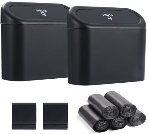 Mynoozi 2 Stück Mülleimer Auto mit 150 Stück Müllsäcke, Automülleinmer mit Deckel, Auto Mülleimer Klein, Multifunktional Hängende Aufbewahrungsbox, Auto Accessoires für die Lagerung und Organisation