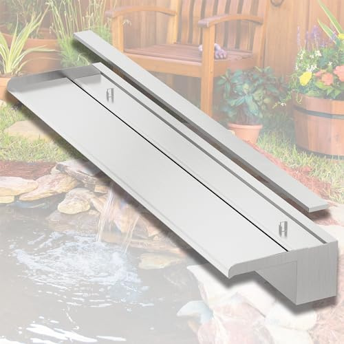 LONGRUNNEW Fontaine De Piscine, Cascade Bassin Exterieur en Acier Inoxydable, Lame D’Eau, Fontaine Exterieur avec Accessoires pour La Décoration D'étang, Patio,Jardin (Long 90cm, Largeur 20cm)