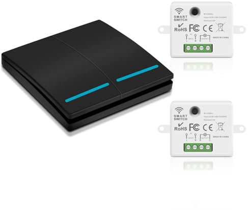 Aroidful Interruptor de Luz Inalámbrico, controlador RF 433MHZ con mando a distancia, Interruptor Inalámbrico de 240 V, Sin Cableado, Con Batería, Negro