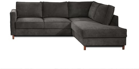 Lisa Design Jake - Ecksofa mit Schlaffunktion - 5-Sitzer - aus Samt - rechts Dunkelgrau