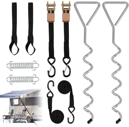 Btstil Sturmband Markise Set für Thule Omnistor, Sturmsicherung für Markise und Vorzelt, Wohnmobil Zubehör mit Camping Sturmbänder, Ratsche, Pufferspannfeder