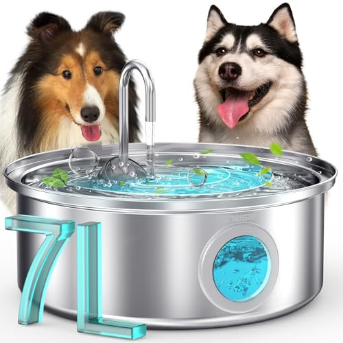oneisall 7L Fuente para Perros, Fuente de Acero Inoxidable con Gran Ventana de visualización, con luz LED, Bomba Ultra silenciosa con protección contra sobrecarga, filtración de 5 Capas