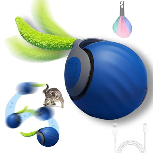 FUFRE Katzenspielzeug Selbstbeschäftigung, Katzenspielzeug Elektrisch Katzenball Mit Schwanz, 2 Modi Automatisches Interaktives Katzenspielzeug, USB Cat Toys Katzen Zubehör Für Hund/Katzen