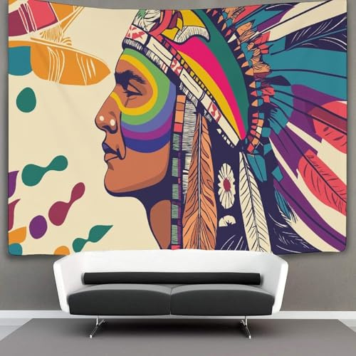OSBELE Aborigène Tenture Murale Tapisserie,Arc-en-ciel Pattern Tapisseries Décoration Murale,art Mural Au Plafond 150cmx200cm