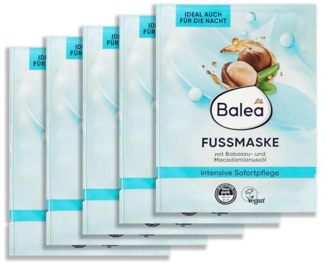 Balea Maschera per piedi con olio di noce di babassu e macadamia, set per la cura dei piedi (confezione da 5)