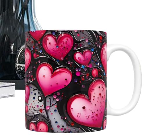 JIEBWCHA Tazze a forma di cuore in ceramica, per San , caffè, romantiche tazzine da caffè a forma di cuore, in ceramica, per le vacanze, per l'amore, per il latte, per la scrivania