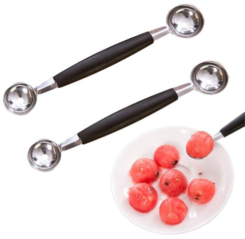 Confezione da 2 Cucchiaio per Scavino per Melone a Doppia Faccia, Bifacciale Frutta Melone Sfera Paletta Acciaio Inossidabile 2 in 1,Scavino per Palline Melone