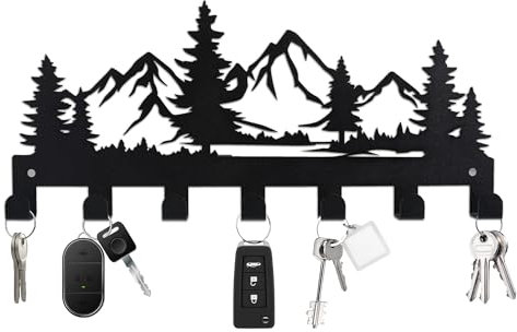 Schlüsselbrett Schwarz, Schlüsselhalter Wand mit 7 Schlüsselhaken Schlusselaufbewahrung Schlüsselhalter Schlüsselaufhänger für Küche Flur Schlafzimmer Haustür key holder (Berg)schlüsselaufhänger