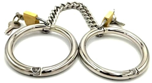 Hrekssi 1 Paar Edelstahl Runde Handschellen/Handfesseln mit Kette, BDSM Slave Anklecuffs/Fußfesseln Fesselset Metall Manschetten Slave SM Extrem Sex Sexspielzeug für Paare(Handschellen)