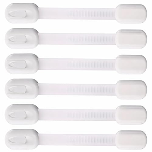 MODEVO Child Safety Cupboard Locks for Children with Smart Unlock for Kitchen (6 Pack) | Adjustable Straps | Baby Proof Your Home in 30 Seconds | White