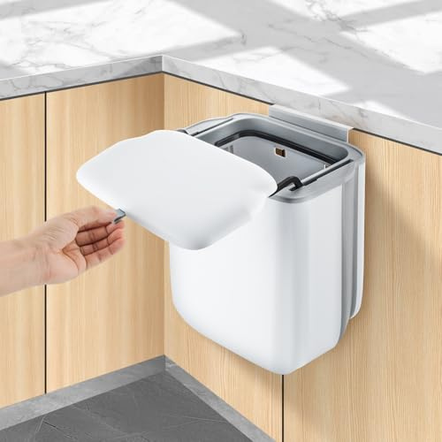 Nymblis Foldable Hanging Kitchen Bin with Lid, 10L Compact Food Waste Bin