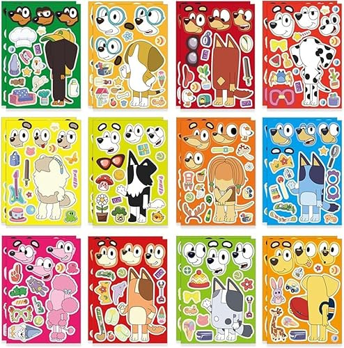 24 Sheets Cartoon Make a Face Stickers, Make Your Own DIY Stickers for Kids, Art Crafts Suitable for Birthday Party Supplies Gifts (Dog)