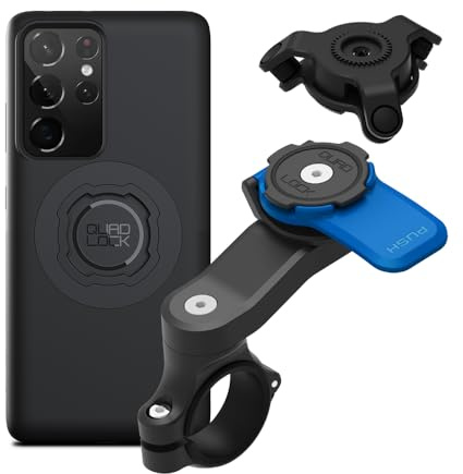 QUAD LOCK Lenker Handyhalterung für Motorrad mit Vibrationsdämpfer und MAG Hülle für Galaxy S21 Ultra