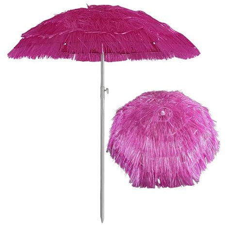 Sonnenschirm Hawaii, Stroh Strandschirm Ø200 cm, Balkonschirm Neigbar, Balkon Strand Strohschirm, Bastschirm Hawaiischirm UV Schutz, Höhenverstellbar