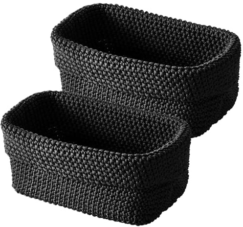 Aufbewahrungskorb Korb Baumwollseil Geflochten 2er-Set, Korb Aufbewahrung Körbchen Wickeltisch Organizer, Stapelbare Speicher Storage Körbchen für Kinderzimmer Wohnzimmer Bad, 21×15,5×13cm(Schwarz)