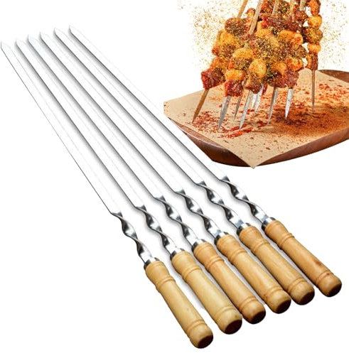 Spiedini per barbecue in acciaio inox riutilizzabili - 6 pezzi lunghi - Spiedi metallici per campeggio, cucina e grigliate