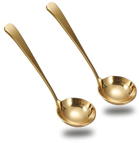 Asanta 2 PCS Small Soup Ladle, 7.7 Inch Sauce ladle, Durable 304 Stainless Steel Gravy Ladle Spoon, Mini Kitchen Serving Ladles for Sauces, Gravy, Salads, Soups, Desserts (Gold)
