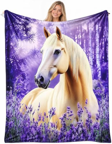 Horse Blanket Purple Horse Decor Cozy Animal Throw Super Soft Plush Flannel Fleece Blanket Gift for Kids Adults Men Women Ultra Warm & Lightweight Flannel, 50X40