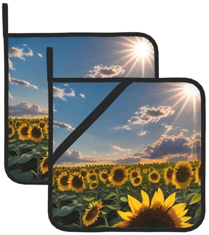 Set di presine resistenti al calore con stampa di girasoli alla luce del sole - Hotpad quadrati per cottura, grigliate, barbecue e cucina