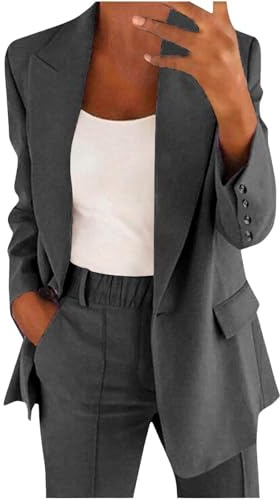 Traje de mujer ligero para negocios, conjunto de blazer, ceremonia formal, color liso, chaquetas y pantalones de oficina, moda con bolsillos, ideal para bodas y fiestas, tallas grandes, traje de