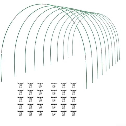 Aro de invernadero flexible a prueba de óxido para apoyar plantas en camas elevadas con dimensiones ajustables y material de fibra resistente a la intemperie (24 piezas)