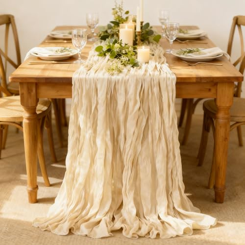 Alyvisun 1Pack Chemin de Table Beige, 90x300 cm | Chemin de Table 100% Polyester pour Mariages, Baby Showers, Dîners, Fêtes, Décorations Boho et Fermière pour Maison