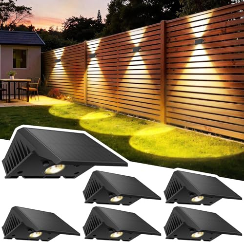 Delaiglow Lumière Solaire Extérieure Haut et Bas Lot de 6 LED Applique Murale Exterieur Blanc Chaud Éclairage Puissant 1000mAh Lampe Étanche IP67 pour Maison Jardin Terrasse