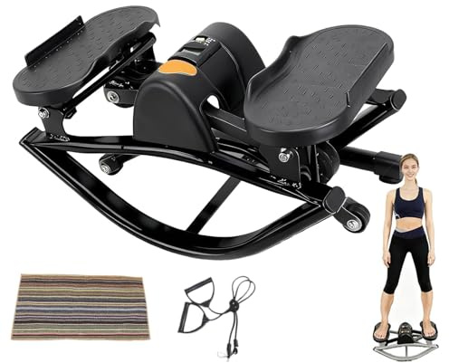 Stepper fitness portatile a dondolo laterale, stepper silenzioso pieghevole con monitor LCD e coperta protettiva, macchina per allenamento a casa a basso impatto per gambe, glutei Black