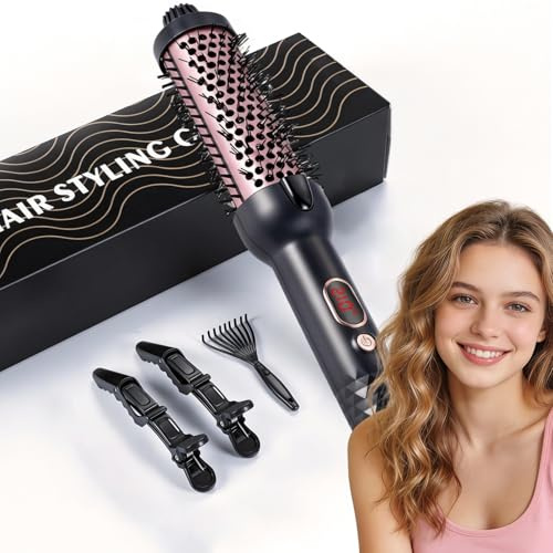Brosse Chauffante Céramique, 38 mm Thermal Brush 3 in 1, LCD 100-210 °C,Lissage, Boucles Souples, Volume, Design Ionique Anti-Frisottis,5 Réglages de Température,Chauffage Rapide (Style 2)