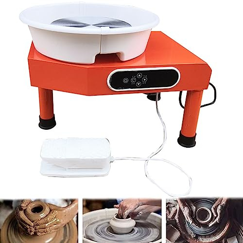 JHNKOJ Electric Pottery Wheel 350W, Pottery Forming Machine with Pedal, LCD Touchscreen and Removable Abs Basin, Pottery Wheel for Adults Kids Beginners DIY Clay Art,Orange