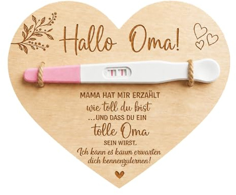 PIujsym 4 Stück Du Wirst Oma Holz Herz Set, Geschenk um Schwangerschaft Verkünden Großeltern, Ihr Werdet Uroma und UrOpa Überraschung, Mit Box und Schwangerschaftsverkündung für Werdende Oma