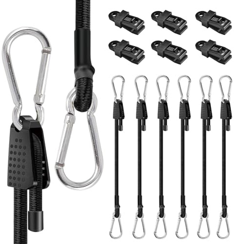 Bungee Cords with Carabiner Clips, 6 Pcs 100 cm Adjustable Bungee Cords
