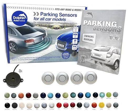 Dolphin Automotive DPS400 Reverse Parking Sensors Auto Express Award Winning In 32 Colours 4 Ultrasonic Radar Sensors Kit Audio Alert System Matt & Gloss Black +30 More Colours (Silver)