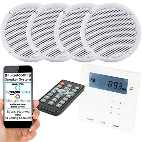 Loops Wall Mounted Micro Bluetooth Amplifier & 4 Ceiling Speaker Kit Stereo HiFi Music