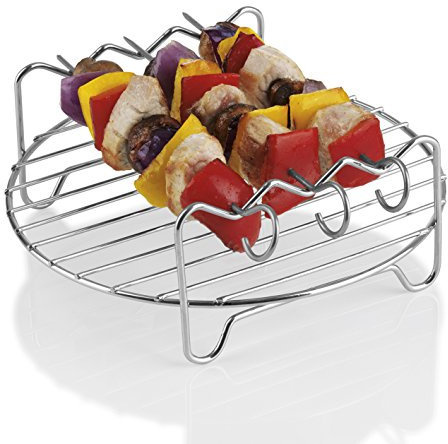 GOURMETmaxx Grillrost aus Edelstahl | Zubehör für die Heißluft-Fritteuse inkl. 3 Schaschlikspießen | Reinigungsfreundliches Bratgestell für AirFryer | Ideal für das Braten, Rösten oder Garen
