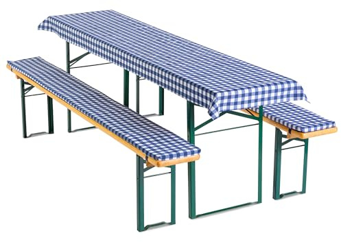Gräfenstayn® Annabelle Biertischauflagen-Set mit Sitzpolsterung 3 TLG Bierzeltgarnitur - Öko-Tex Siegel Standard 100:Geprüftes Vertrauen (50x220cm, Blau/Weiß)
